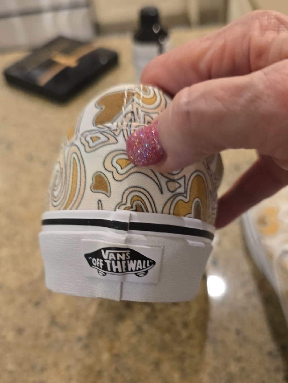 Vans White Canvas Slip-Ons with Yellow Heart Swirl Print - Picture 6 of 8